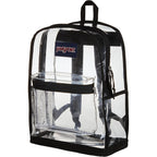 Jansport Clear Pack – 25.5L Transparent Backpack, Large Main Compartment, Side Water Bottle Pocket, Front Zippered Pocket, Mesh Bottom Panel, Clear