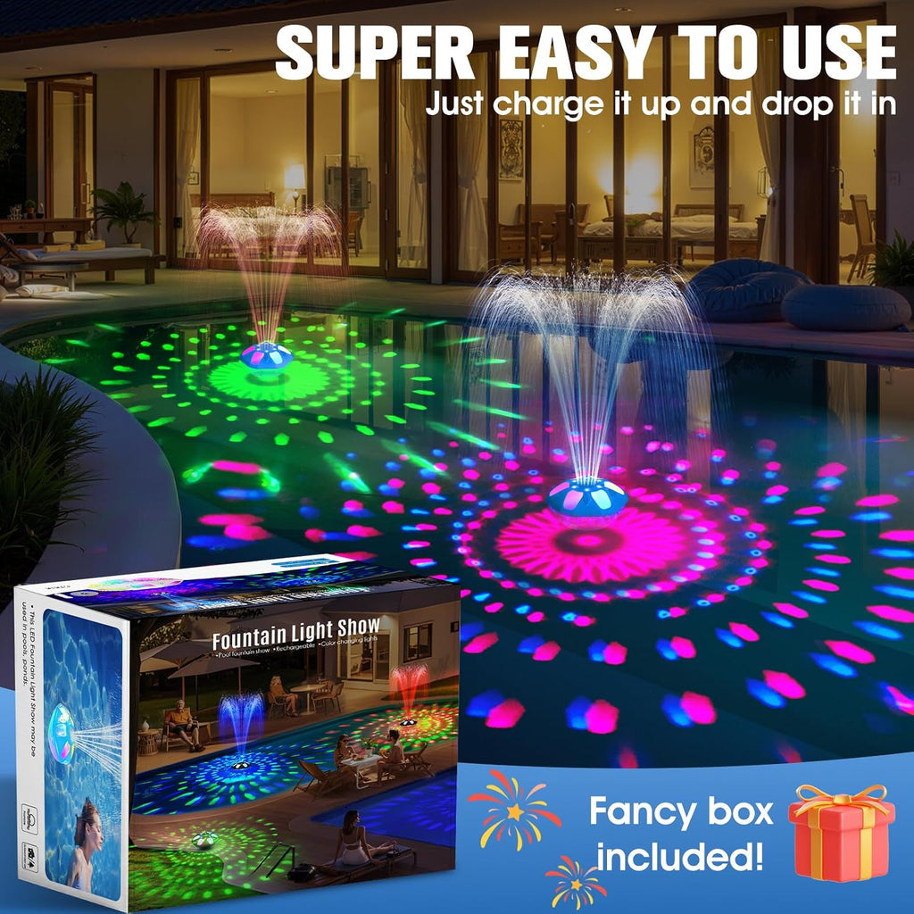2026 Upgraded Pool Fountain,9000Mah Rechargeable Floating Pool Fountain With Light Show,Above Ground Pool Water Fountain Pump With Anchor,Large Swimming Pool Fountain For Inground Pool-1Pc,Blue