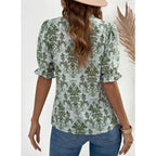 Dokotoo Women'S Summer Boho Floral Ruffle Shirt Puff Short Sleeve V Neck Casual Trendy Cute Blouse Tops