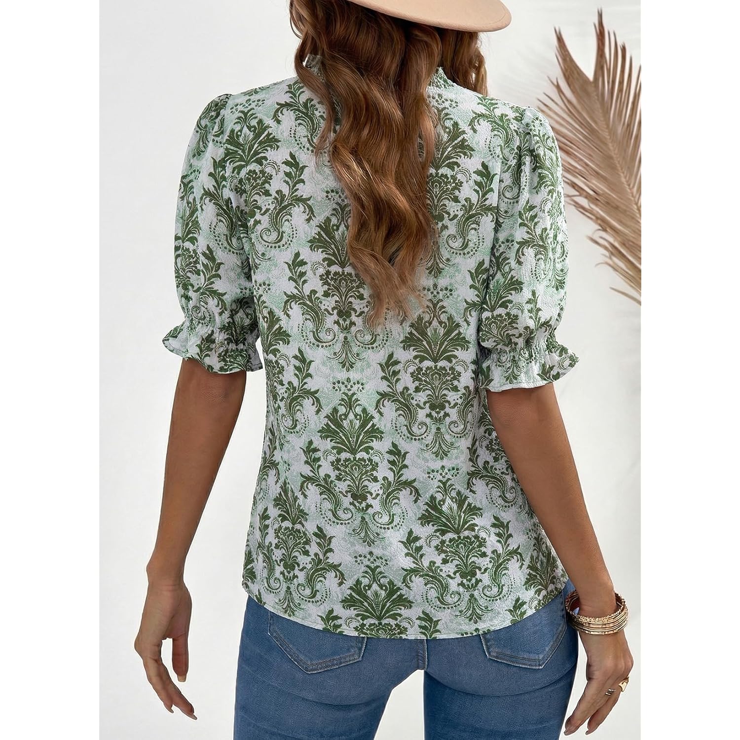 Dokotoo Women'S Summer Boho Floral Ruffle Shirt Puff Short Sleeve V Neck Casual Trendy Cute Blouse Tops