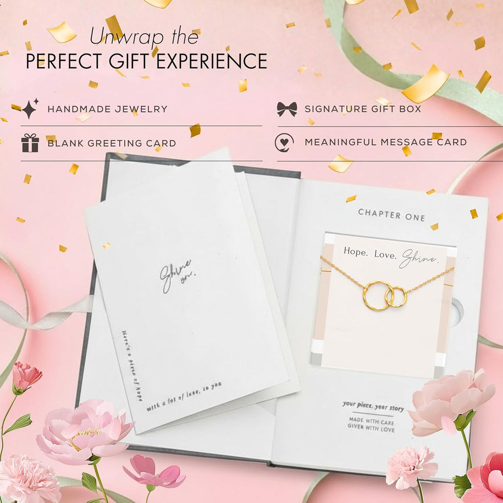 HOPE LOVE SHINE Mother Daughter Necklace With Message Card, Premium Jewelry Gift