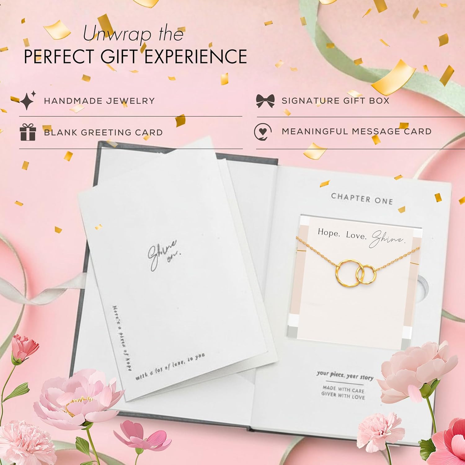 HOPE LOVE SHINE Mother Daughter Necklace With Message Card, Premium Jewelry Gift