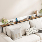 Kitstorack 2-Pack Narrow Console Table With Adjustable Height (25"-33") & 2 Power Outlets, Skinny Behind Couch Table, 78.8" Long X 5.9" Wide Sofa Side Table For Living Room, Rustic Brown