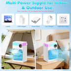 Portable Air Conditioners, Mini Portable Ac Unit For Bedroom, 1200Ml Small Cooling Fan With Remote, 3 Mist, 3 Speed, 8 Light, 2-8H Timer Personal Cooler Fans For Office Camping Car Desk(White)