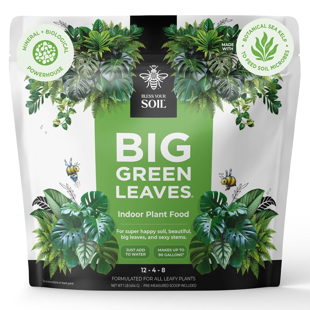 Big Green Leaves Indoor Plant Food – 4X Concentrated Fertilizer, 1 Lb | Fast-Acting Mineral + Organic Sea Kelp Formula. Makes 90 Gallons Of Liquid Fertilizer For Thriving Houseplants.