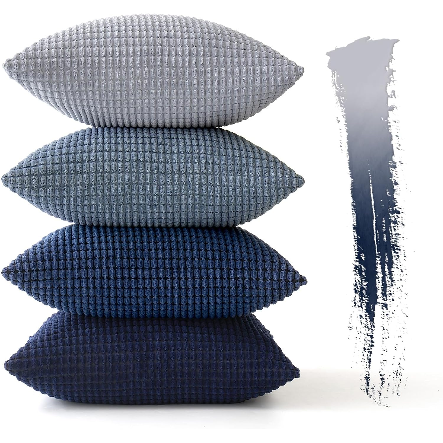 MIULEE Blue Decorative Pillow Covers 18x18 Inch Set of 4 Boho Western Farmhouse Home Decor Couch Throw Pillows Summer Coastal Corduroy Pillowcases Industrial for Sofa Living Room Bed