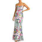 Petite Floral Embroidered Sleeveless Bustier Gown