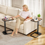 Kitstorack Adjustable Height C-Shaped End Table, 9-Level Side Table With Thickened Metal Rounded Edge, Couch Table Slides Under Sofa Or Bed, Eating, Working, Tv Tray Table For Small Spaces, Brown