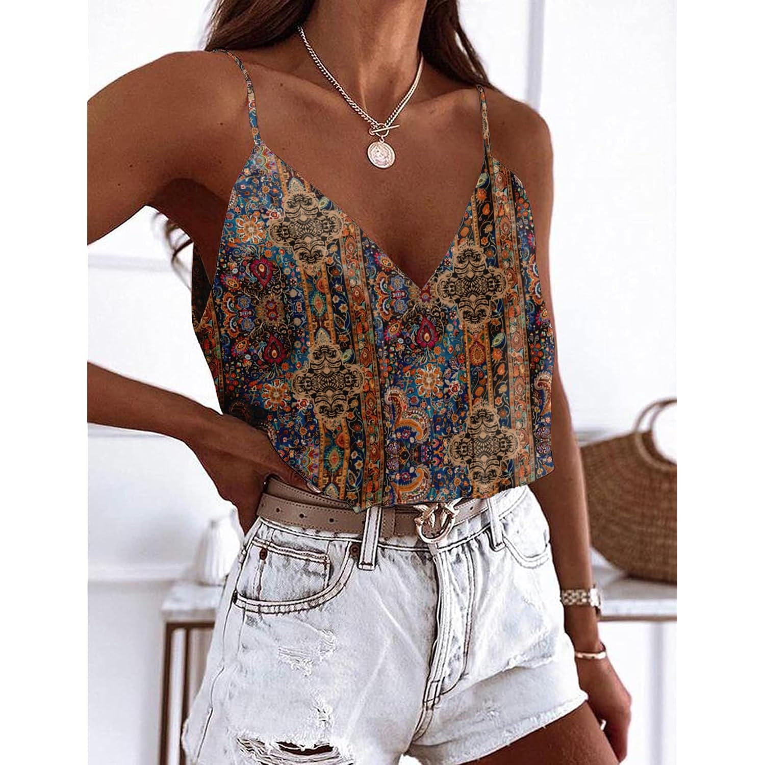 Ekouaer Women'S Silk Satin Camisole Tank Tops V Neck Sleeveless Spaghetti Straps Blouse Casual Racerback Shirt