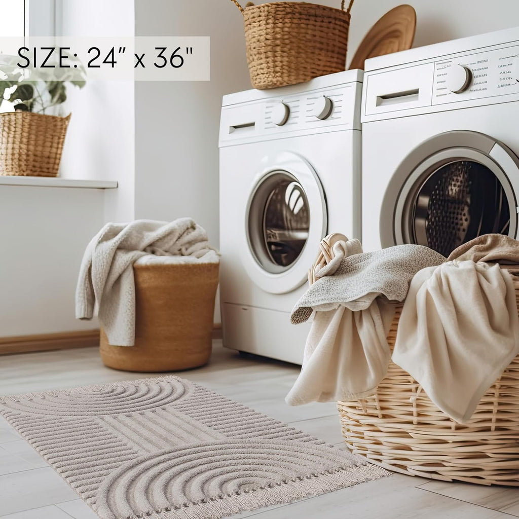 KIBAGA Beautiful Boho Rug with Tassels for Your Bathroom - Soft 2 x 3 ft. Cotton Rug Fits Perfectly Into Your Bath - Washable, Non-Slip Mat Ideal to Enhance Any Modern Home Decor, 24 x 36 inch
