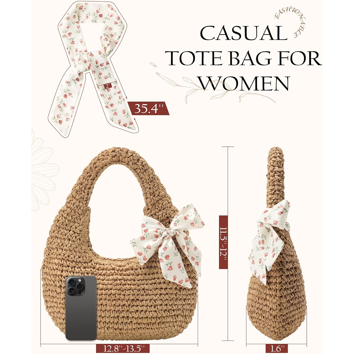Fauson Beach Bags For Women - Handmade Straw Clutch Purses For Women Handbag Zip Closure Tote Bag Lightweight