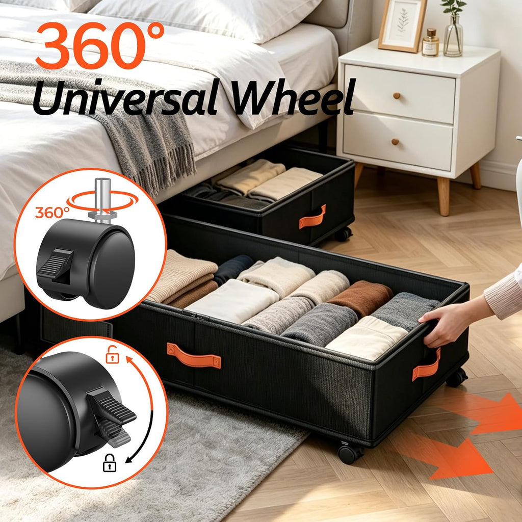 Under Bed Storage With Wheels 2-Pack, Under Bed Storage Containers 66L Clear Lids, Rolling Storage Drawers For Clothes Shoes Blankets, Underbed Organizer Bins(30" L X 16.2" W X 7.5" H)