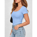 ANRABESS Women Short Sleeve Tops Scoop Neck Ribbed Knit Slim Fitted Basic Tee Shirt Casual Summer Clothes 2026 Spring Outfits