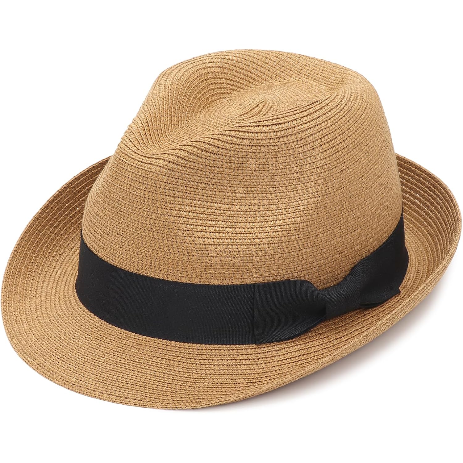 Dreshow Women Straw Sun Hat Short Brim Panama Travel Fedora Beach Cap Roll Up Summer Hat For Women Men Upf 50+