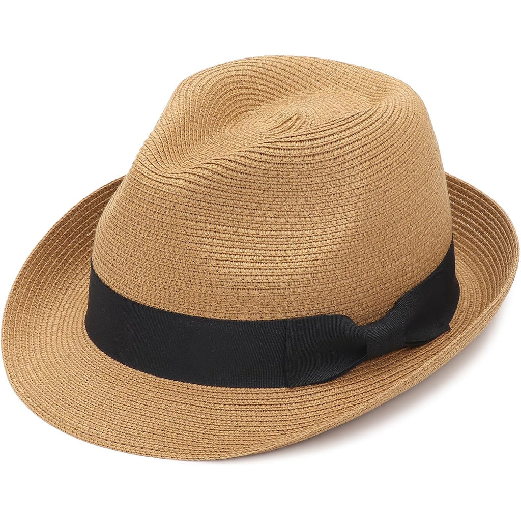 Dreshow Women Straw Sun Hat Short Brim Panama Travel Fedora Beach Cap Roll Up Summer Hat For Women Men Upf 50+