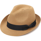 Dreshow Women Straw Sun Hat Short Brim Panama Travel Fedora Beach Cap Roll Up Summer Hat For Women Men Upf 50+