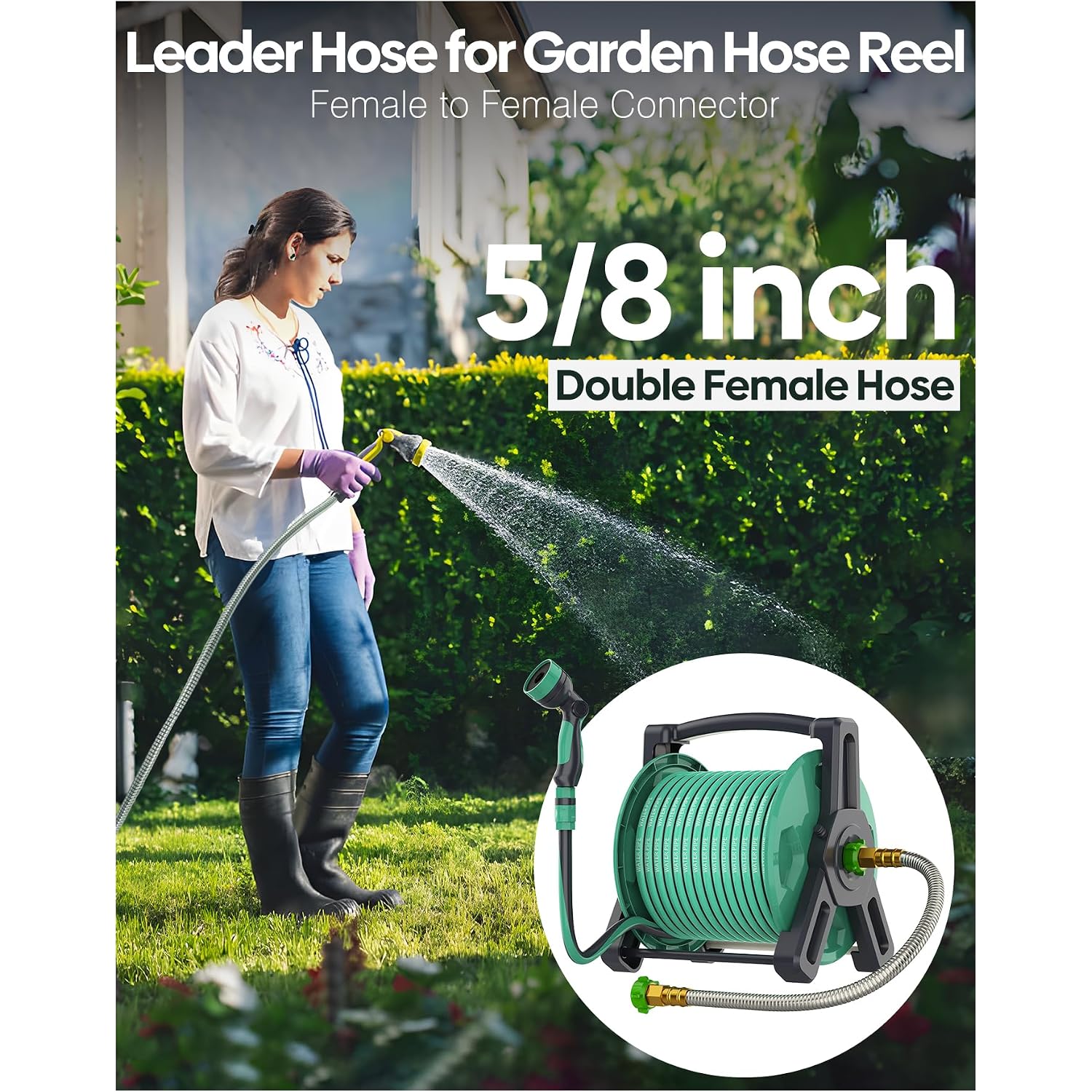 Short Metal Garden Hose 3 Ft With Female To Female Connector， Stainless Steel Small Leader Hose For Hose Reel, Long, Flexible, Lightweight & Heavy Duty Water Pipe, Outdoor Water Hose Extension Adapter