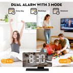 Digital Clock,Alarm Clock Bedside With Projection,7.3" Mirror Clock With 180°Rotating Projector,Dual Alarm With 3 Mode,Brightnee Adjust,Dst,Snooze,Charging Port,5 Levels Volume For Desk Teens