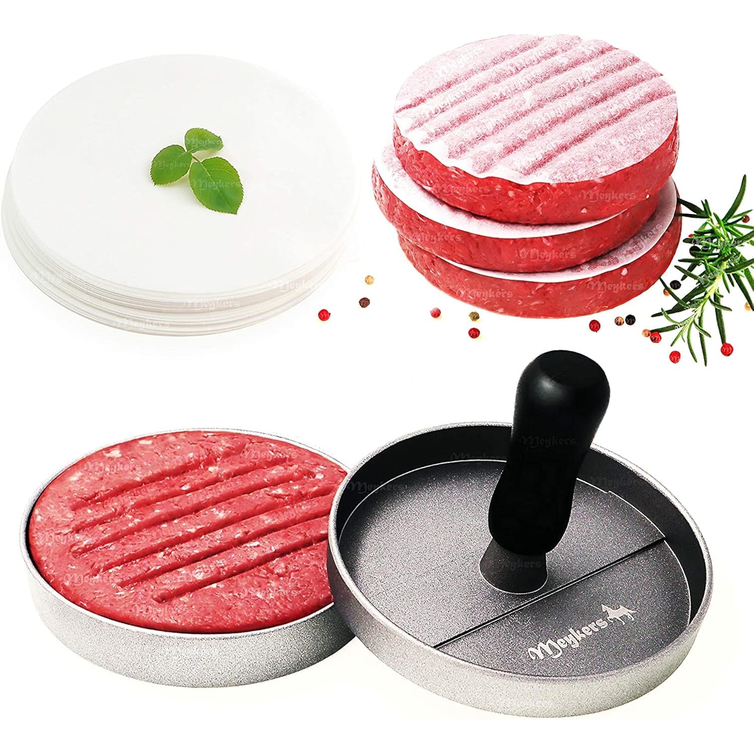 Burger Press 150 Patty Papers Set | Non-Stick Hamburger Press Patty Maker Mold With Free Wax Paper Sheets | Meat Beef Cheese Veggie Burger Maker For Grill Griddle Bbq Barbecue | Bpa Free