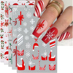 IDDFEVE Christmas Gift Bow Nail Art Stickers, Santa Hat Elk Snowflake Design, 3D Self-Adhesive Glitter French Nail Tip Winter Holiday Nail Decals for Women (5 Sheets)