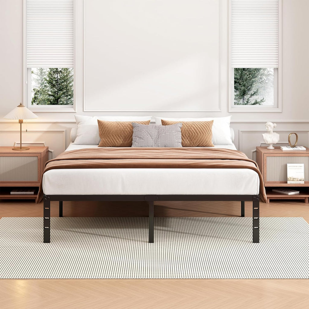 Hafenpo 18 Inch Full Bed Frame - Sturdy Metal Platform Full Size, No Box Spring Needed, Heavy Duty, Easy Assembly, Strong Bearing Capacity, Under Bed Storage, Black