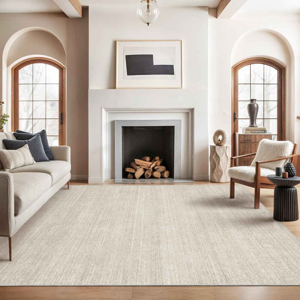 Area Rugs 9X12 Living Room - Stain Resistant 9X12 Area Rugs For Living Room, Non Slip Backing Printed Rugs For Bedroom, Folable Machine Washable Rugs (9'X12', Beige)