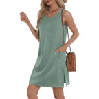 Bkrive Coverup Summer Dresses For Women 2026 Eyelet Casual Loose Sleeveless Sundresses Tank Dresses With Pockets