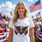 250th USA Anniversary T Shirt for Women, 4th of July Patriotic Eagle Flag Tee, 1776-2026 Short Sleeve Top S-2XL