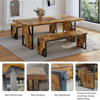 70.8" Wooden Dining Table With 2 Benches, Modern Kitchen Table And Chairs Set For 4-6 Person, Thickened Mdf Wooden Table With Dining Bench For Living Dining Room, Kitchen, Office