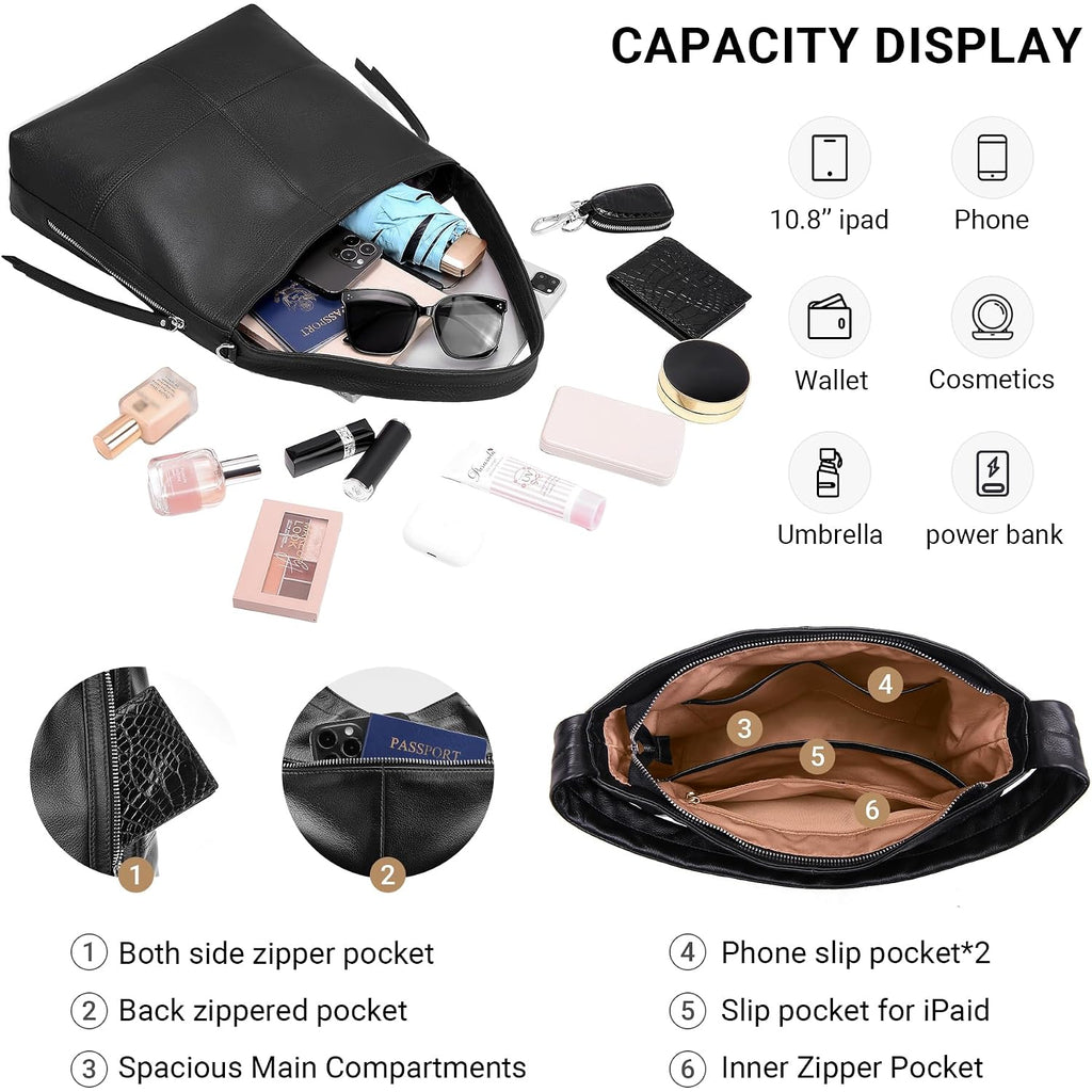 Genuine Leather Hobo Bags For Women Crossbody Purses Work Tote Bag Designer Shoulder Handbags With 2 Straps