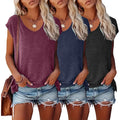 Lookface 3 Pack Womens Cap Sleeve Tops V Neck T Shirts Casual Spring Summer Beach Vacation Fashion Basics Tee Clothes