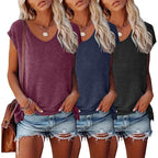 Lookface 3 Pack Womens Cap Sleeve Tops V Neck T Shirts Casual Spring Summer Beach Vacation Fashion Basics Tee Clothes