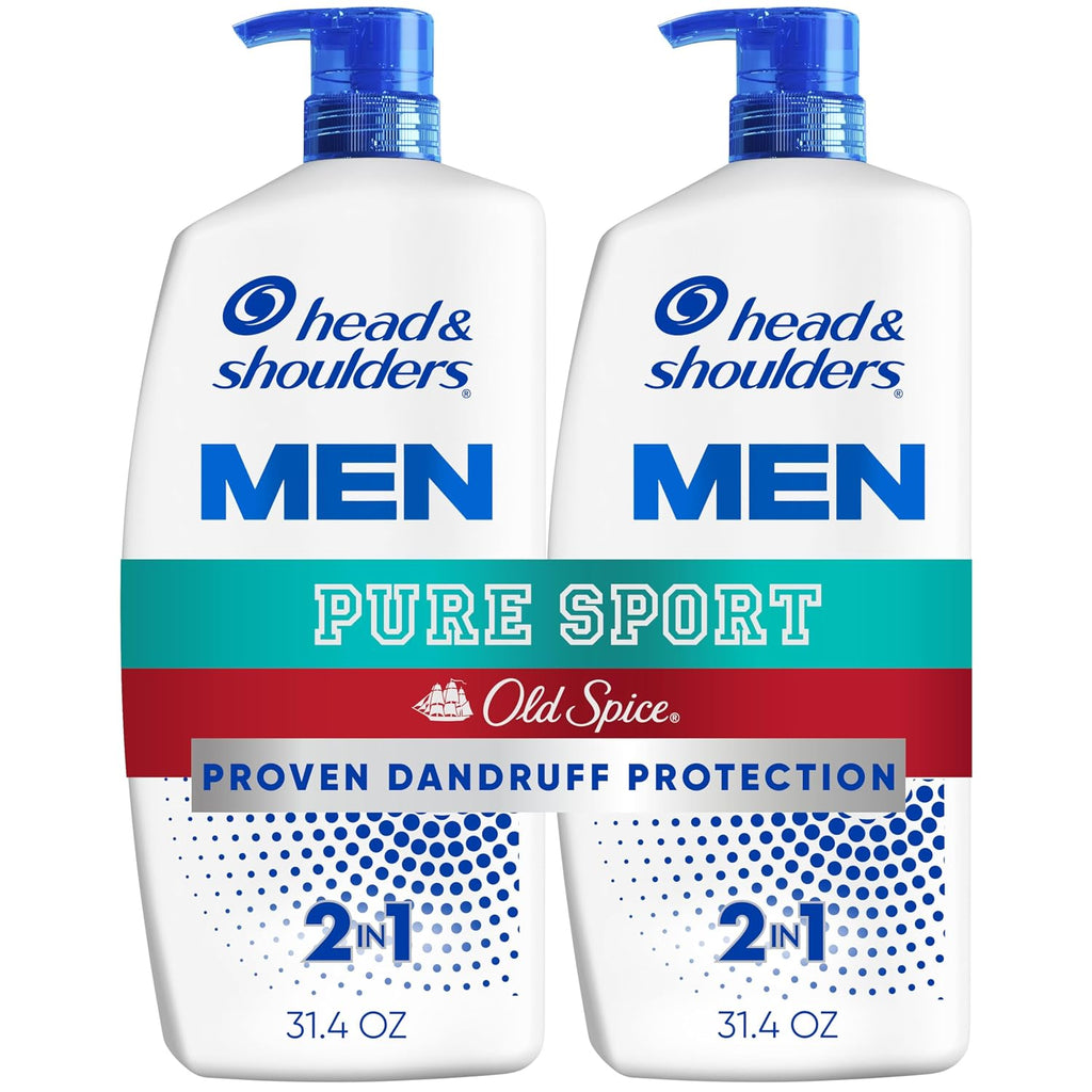 Head & Shoulders Mens Anti-Dandruff Shampoo And Conditioner With 1% Pyrithione Zinc, Old Spice Pure Sport Men'S 2-In-1 Twin Pack, Shampoo For Men, 31.4 Fl Oz Each