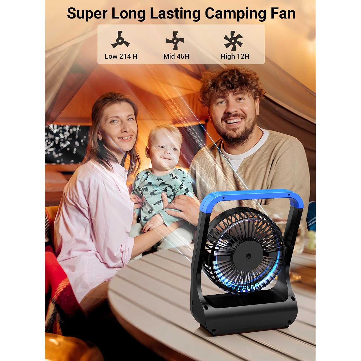 Gazeled Battery Operated Fan, Camping Fan Battery Powered, Super Long Lasting, 5'' Portable D-Cell Battery Powered Desk Fan With Timer, 3 Speeds, Quiet, 180° Rotation, For Office,Bedroom,Outdoor, F24