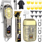 Hiena Pro Professional Hair Clipper Set For Men, Rechargeable Cordless Clippers And Trimmers Set, Electric Foil Shavers And Beard Trimmers, Hair Cutting Tools With Led Display, Gifts For Men