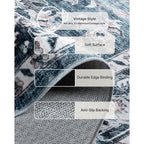 AMADA HOMEFURNISHING 8x10 Washable Area Rug, Low-Profile with Non-Slip Backing & Durable Edge Binding, Vintage Large Rugs for Living Room, Bedroom, Dining Room, Blue