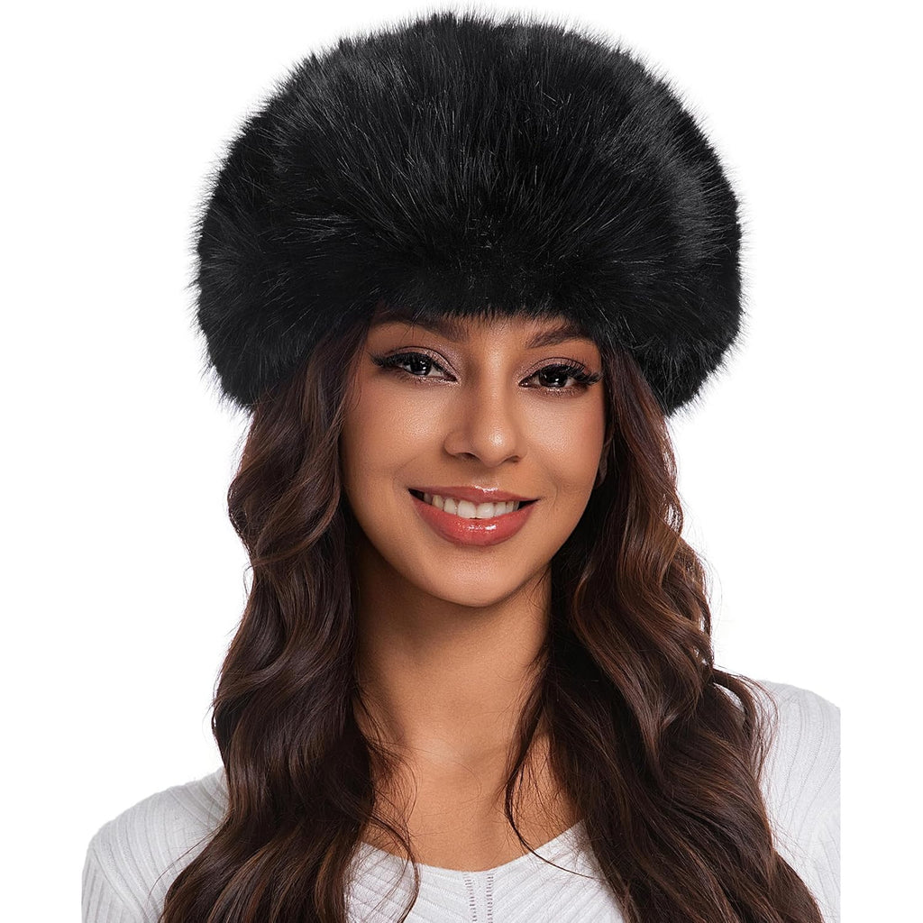 Faux Fur Fluffy Trapper Hat for Women – Winter Warm Russian Ushanka Hat with Ear Flaps