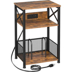 Amhancible Record Player Stand With Charging Station, Turntable Stand With Storage Cabinet, 3 Tier End Table Hold Up To 100 Albums, Record Table For Vinyl, Living Room, Rustic Brown, Hetcd01Br-1