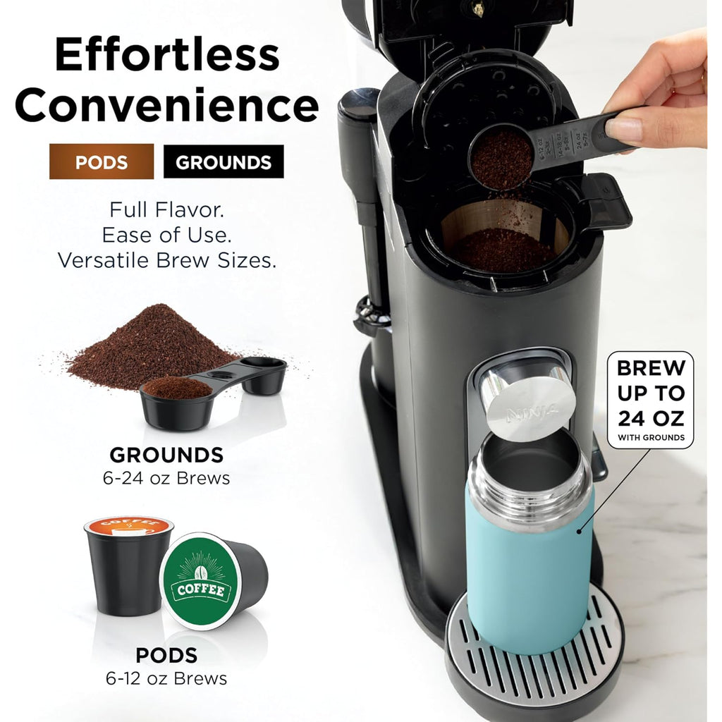 Ninja Single Serve Coffee Maker - Combo Machine, K-Cup Pods And Grounds | 4 Styles Of Brewing, Up To 24 Oz Cup Sizes, 56 Oz Removable Reservoir, Black, Pb051