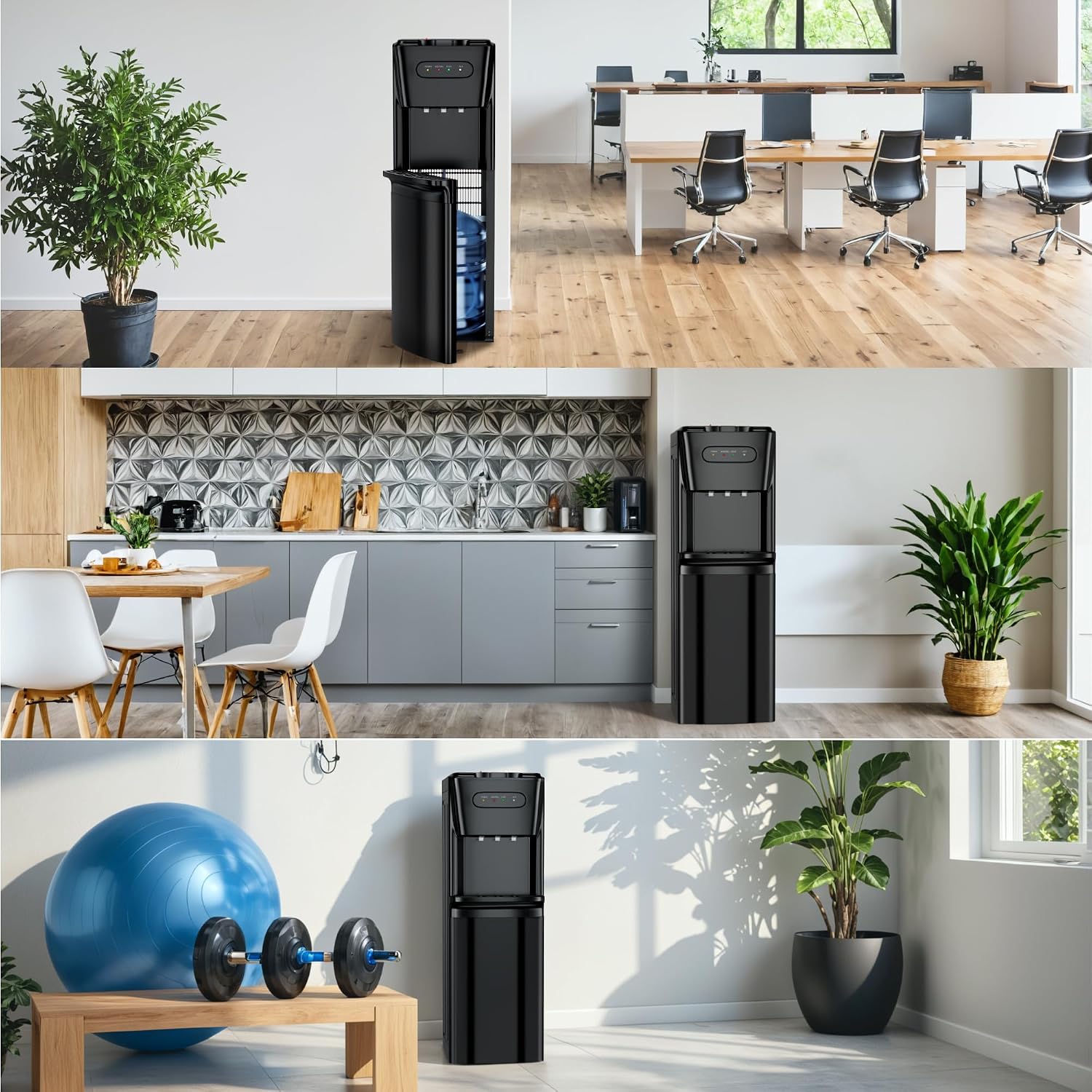 Bottom Loading Water Cooler Dispenser，3 Temperature Settings - Hot, Cold & Room, Empty Bottle Indicator, Child Safety Lock, Ideal For Office, Home, Living Room, Matte Black