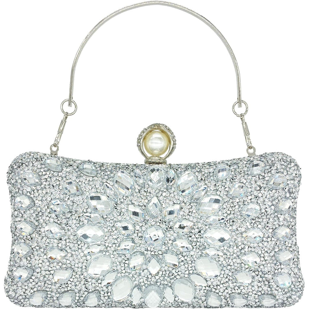 MAIRLOM Rhinestone Clutch Purses for Women Evening Wedding Formal - Pearl Clasp Handbag Crystal Gemstone Bag for Party Prom
