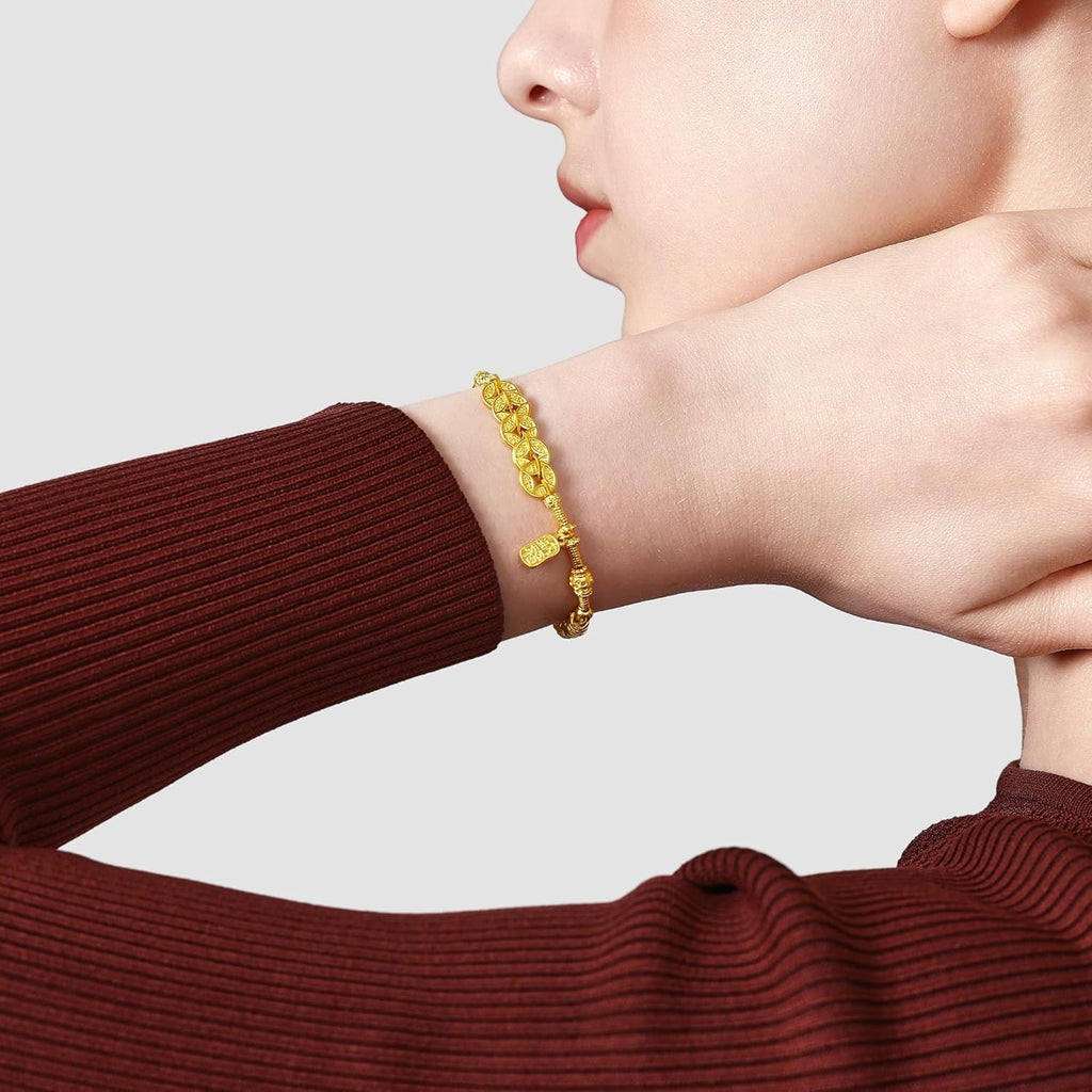 CHOW SANG SANG 999.9 24K Pure Gold Cultural Blessings Five Emperor Coins Bracelet for Women & Men 18cm 95773B Price-by-Weight 14.59g Gold