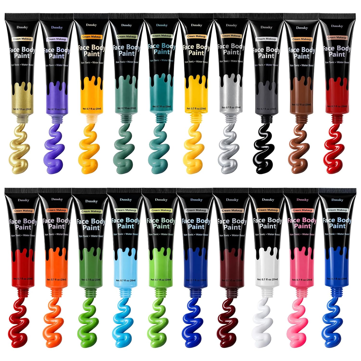 20 Colors Face Body Paint Cream Kit,High Pigment Body Paint For Adults And Kids,Non-Toxic Water Based Face Paint For Stage Cosplays,Halloween Sfx Makeup,0.7 Fl Oz Each