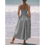 Relipop Women'S Summer Midi Dresses 2026 Casual Plaid Sleeveless Spaghetti Strap Smocked Tiered Beach Sundress & Pockets