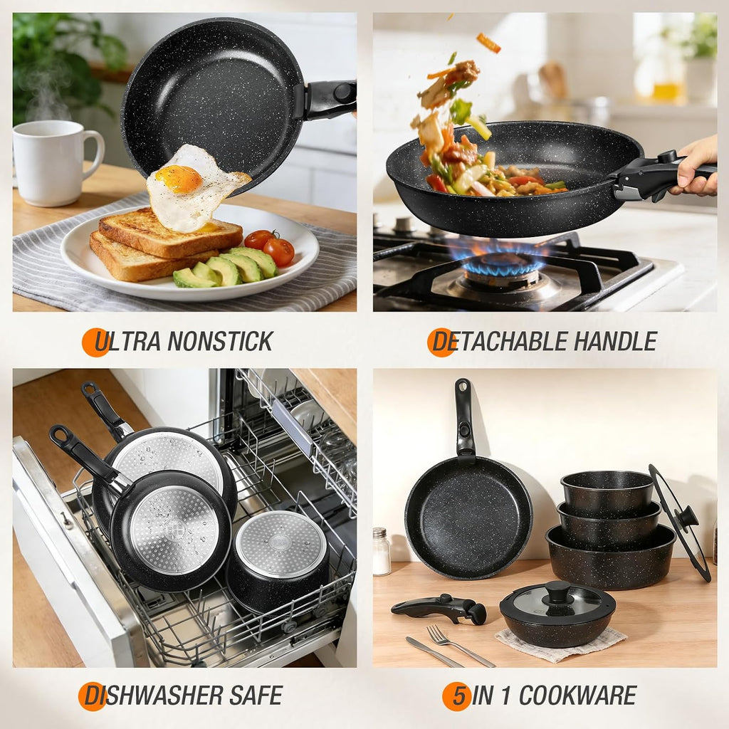 Pots And Pans Set, Nonstick Cookware Set Detachable Handle, Induction Kitchen Cookware Sets With Removable Handle, Non Stick Rv Cookware Set, Dishwasher ＆ Oven Safe (21 Pcs)