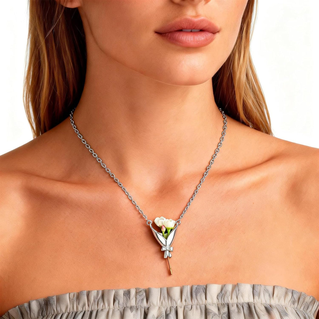Flower Holder Necklace DTY Flower Vase Pendant Floral Bouquet Accessores for Women Graduation Prom Wedding Outfit Elegant Jewelry