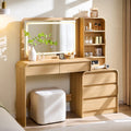 Aitjunz Vanity Desk With Mirror And Lights, 50” Modren Makeup Vanity With 35.43" Mirror And 5 Drawers, Makeup Table With Charging Station For Women And Girls, Bedroom (Natural)