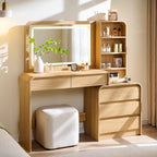 Aitjunz Vanity Desk With Mirror And Lights, 50” Modren Makeup Vanity With 35.43" Mirror And 5 Drawers, Makeup Table With Charging Station For Women And Girls, Bedroom (Natural)