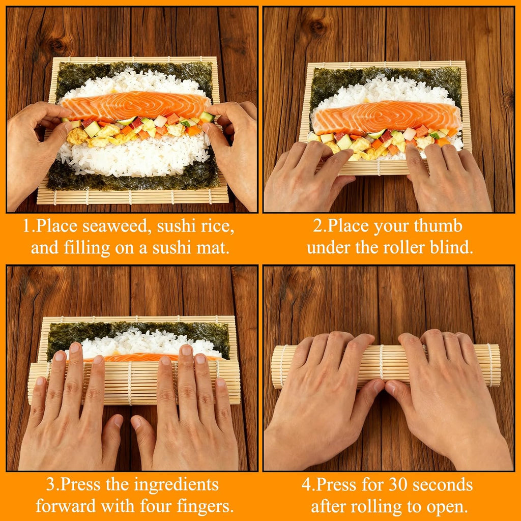 4 Pcs Bamboo Roll Sushi Mat, Sushi roll maker for Kimbap Sushi Maki Rolls, Easy Homemade (9.5" x 9.5")