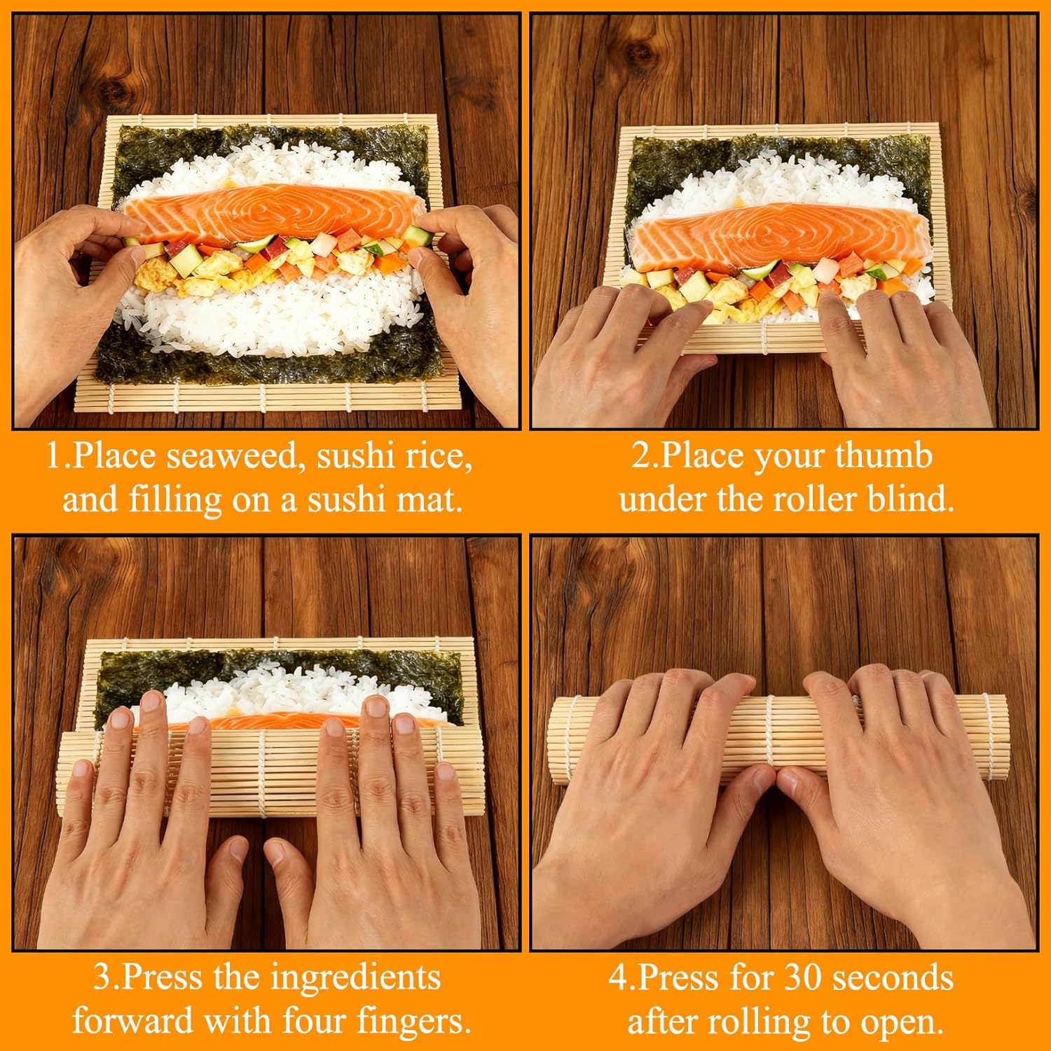 4 Pcs Bamboo Roll Sushi Mat, Sushi roll maker for Kimbap Sushi Maki Rolls, Easy Homemade (9.5" x 9.5")